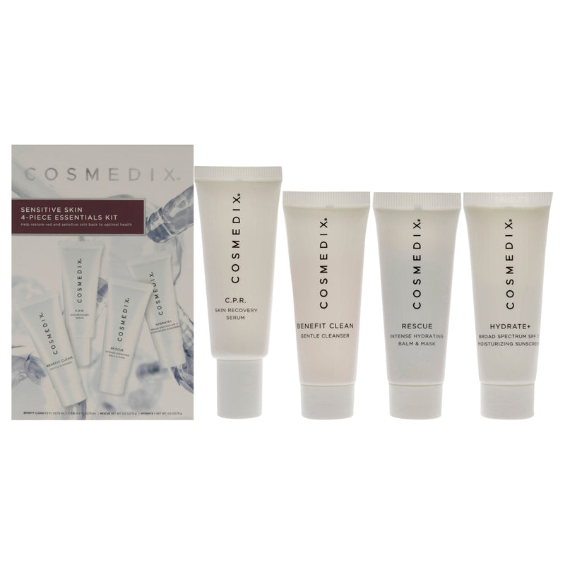 CosMedix Sensitive Skin Essentials Kit by Cosmedix for Unisex - 4 Pc 0.5oz Benefit Clean, 0.5oz C.P.R., 0.5oz Rescue, 0.5oz Hydrate Plus