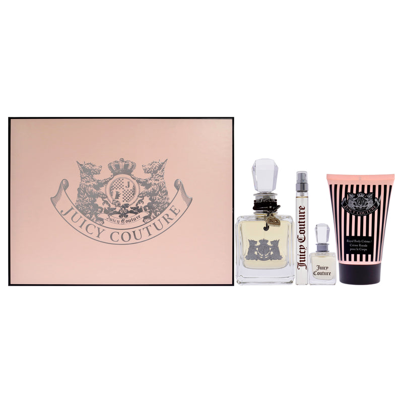 Juicy Couture Juicy Couture by Juicy Couture for Women - 4 Pc Gift Set 3.4oz EDP Spray, 0.33oz EDP Spray, 0.17oz Deluxe Parfum Mini, 4.2oz Royal Body Cream