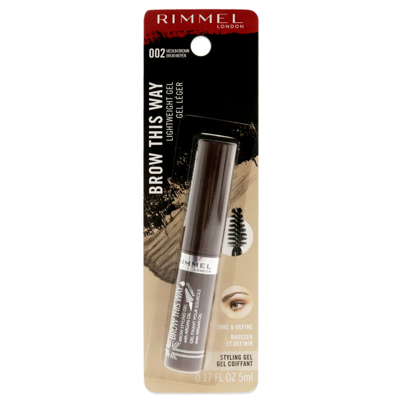 Rimmel London Brow This Way Lightweight Gel - 002 Medium Brown by Rimmel London for Women - 0.17 oz Eyebrow Gel