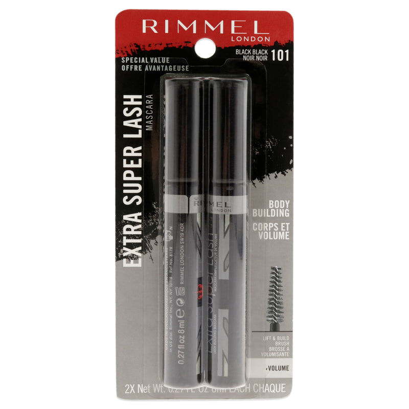 Rimmel London Extra Super Lash Mascara - 101 Black Black by Rimmel London for Women - 2 x 0.27 oz Mascara