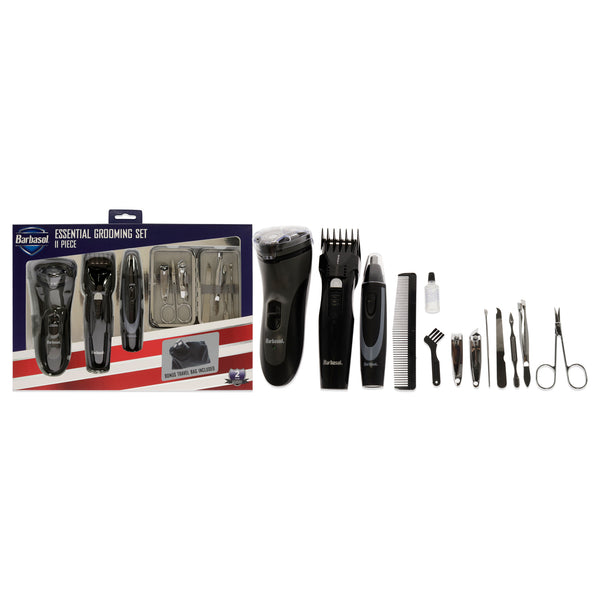 Barbasol Essential Grooming Set by Barbasol for Men - 10 Pc Body and Beard Trimmer, Ear and Nose Trimmer, 2 Nail Clippers, 2 Cuticle Pusher, Nail Filer, Comb, Safety scissors, 2 AAA batteries