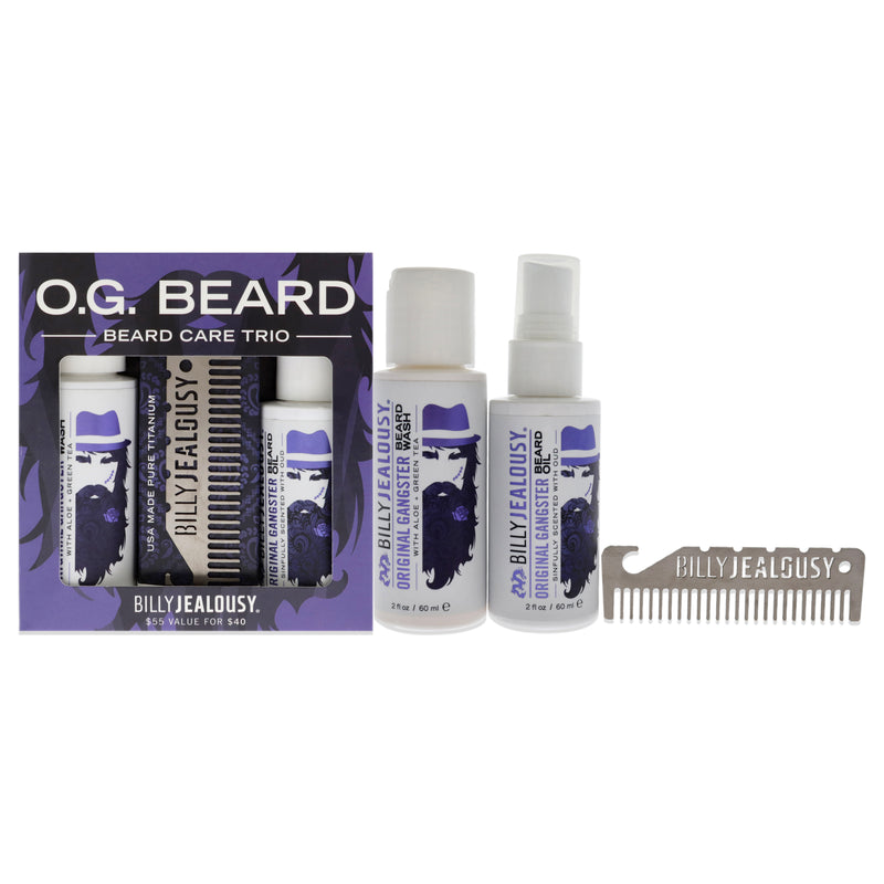 Billy Jealousy O.G. Beard Care Trio by Billy Jealousy for Men - 3 Pc 2oz Beard Wash, 2oz O.G Beard Oil, Titanium Comb