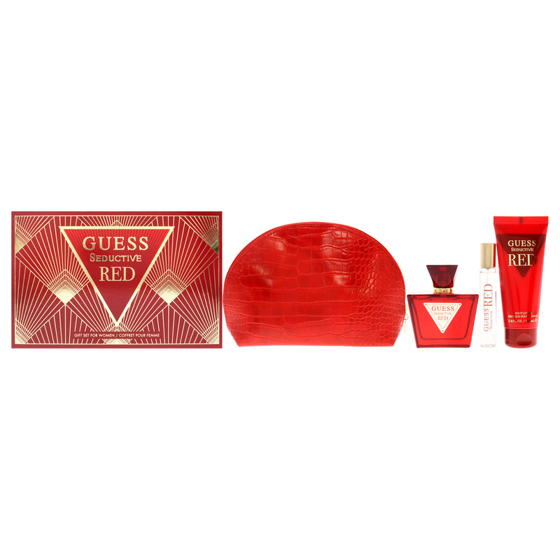 Guess Guess Seductive Red by Guess for Women - 4 Pc Gift Set 2.5oz EDT Spray, 0.5oz Travel EDT Spray, 3.4oz Body Lotion, Pouch