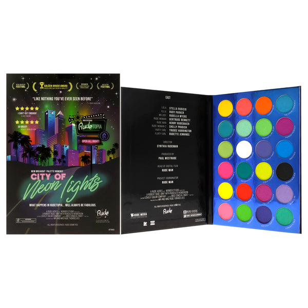 Rude Cosmetics City of Neon Lights - 24 Vibrant Pigment and Eyeshadow Palette by Rude Cosmetics for Women - 0.63 oz Eye Shadow