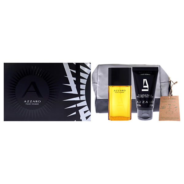 Azzaro Azzaro For Men - 3 Pc Gift Set Eau De Toilette Spray 50ml/1.7oz Hair And Body Shampoo Pouch 30ml/1oz