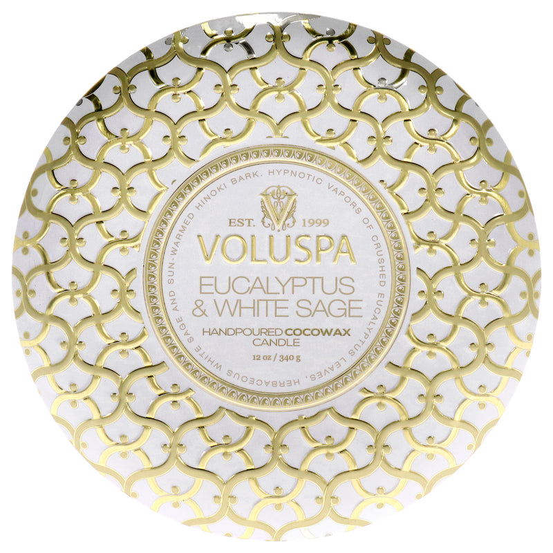 Voluspa 3 Wick Tin Candle - Eucalyptus and White Sage by Voluspa for Unisex - 12 oz Candle