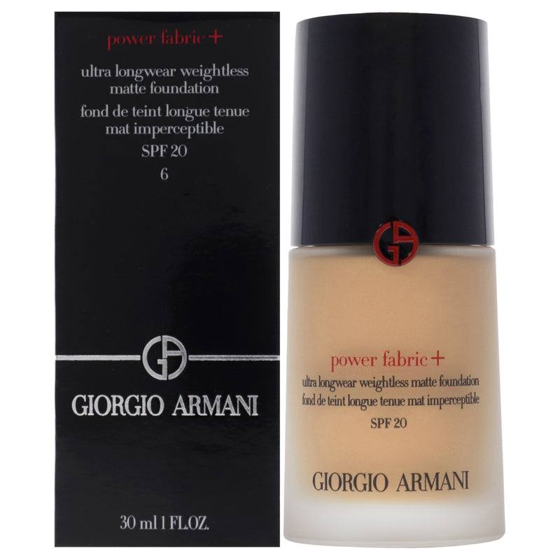 Giorgio Armani Power Fabric Plus Longwear Weightless Matte Foundation SPF 20 - 6 by Giorgio Armani for Women - 1 oz Foundation