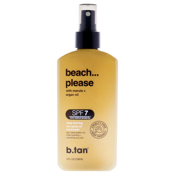 B.Tan Beach Please Deep Tanning Dry Spray Sunscreen Oil SPF 7 by B.Tan for Unisex - 6.7 oz Sunscreen