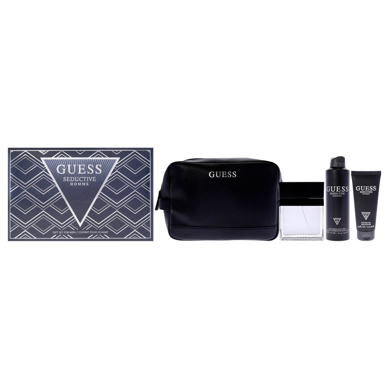 Guess Seductive Homme by Guess for Men - 4 Pc Gift Set 3.4oz EDT Spray, 6oz Deodorant Body Spray, 3.4oz Shower Gel, Pouch