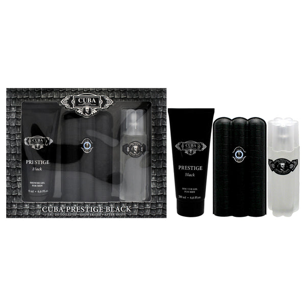 Cuba Cuba Prestige Black by Cuba for Men - 3 Pc Gift Set 3oz EDT Spray, 6.6oz Shower Gel, 3.3oz After Shave