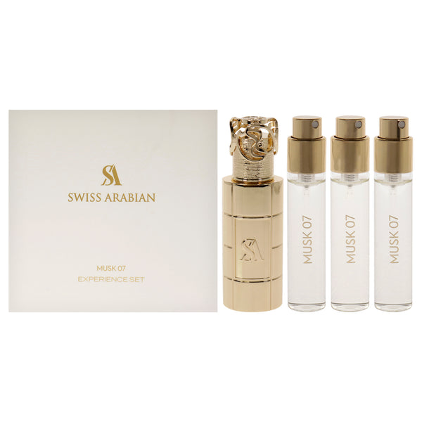 Swiss Arabian Musk 07 by Swiss Arabian for Unisex - 4 Pc Mini Gift Set 3 x 1oz Perfume Spray, Metal Case