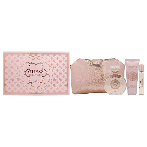 Guess Guess Bella Vita Rosa by Guess for Women - 4 Pc Gift Set 3.4oz EDT Spray, 0.5oz EDT Travel spray, 3.4oz Body Lotion, Pouch