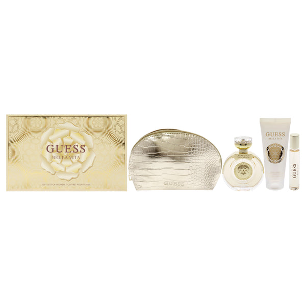 Guess Guess Bella Vita by Guess for Women - 4 Pc Gift Set 3.4oz EDP Spray, 0.5oz EDP Travel Spray, 3.4oz Body Lotion, Pouch