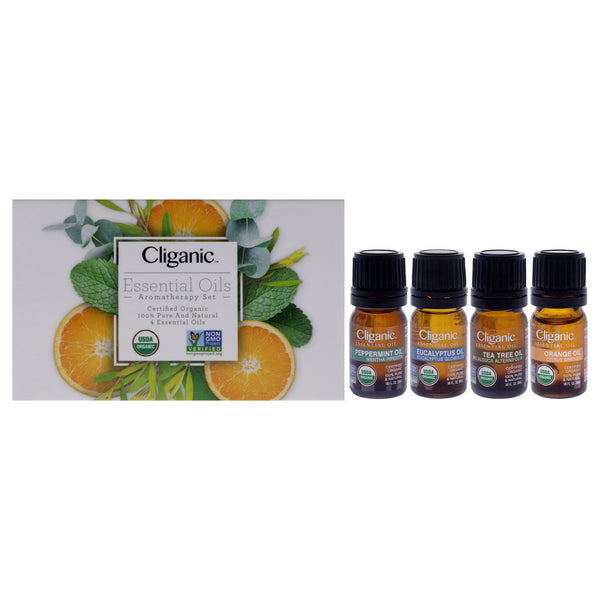 Cliganic Organic Aromatherapy Set by Cliganic for Unisex - 4 Pc 0.016oz Oil - Peppermint, 0.016oz Oil - Eucalyptus, 0.016oz Oil - Tea Tree, 0.016oz Oil - Orange