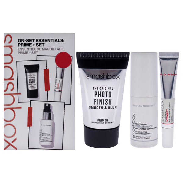 Smashbox On-Set Essentials Primer Plus Set by SmashBox for Women - 3 Pc 0.34oz The Original Photo Finish Smooth Plus Blur Primer, 0.34oz Photo Finish Intensify 24 Hour Shadow Primer, 1oz Photo Finish Endurance Breathable Setting Spray