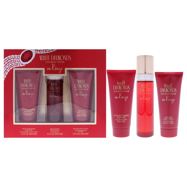 Elizabeth Taylor White Diamonds En Rouge by Elizabeth Taylor for Women - 3 Pc Gift Set 3.3oz EDT Spray, 3.3oz Body Lotion, 3.3oz Body Wash