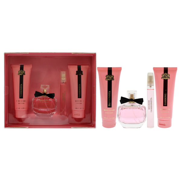 New Brand Prestige Fashionista by New Brand for Women - 4 Pc Gift Set 3.4oz EDP Spray, 0.5oz EDP Spray, 4.4oz Shower Gel, 4.4oz Body Lotion