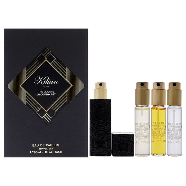 Kilian The Liquors Discovery Set by Kilian for Women - 5 Pc Mini Gift Set 0.25oz Roses on Ice EDP Spray (Refill), 0.25oz Apple Brandy on the Rocks EDP Spray (Refill), 0.25oz Angels Share EDP Spray (Refill), 0.25oz Vodka on the Rock EDP Spray (Refill), Tra