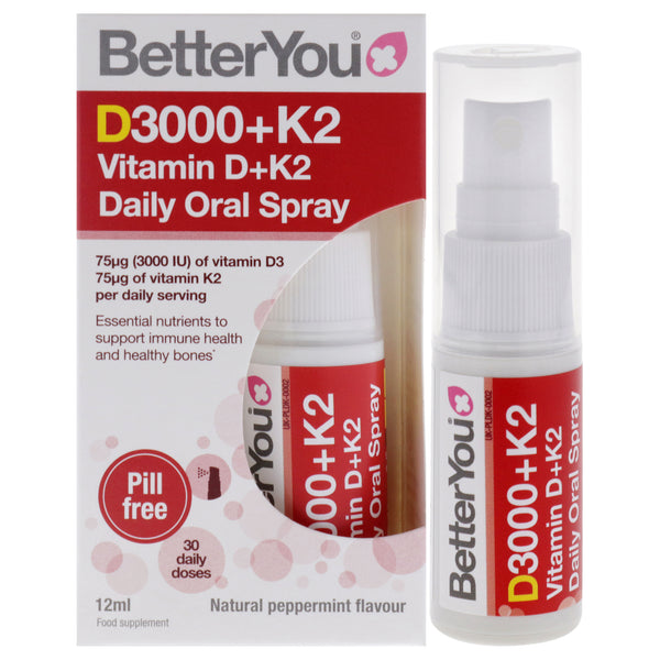 BetterYou D3000 Plus K2 Vitamin D Plus K2 Oral Spray by BetterYou for Unisex - 0.40 oz Spray