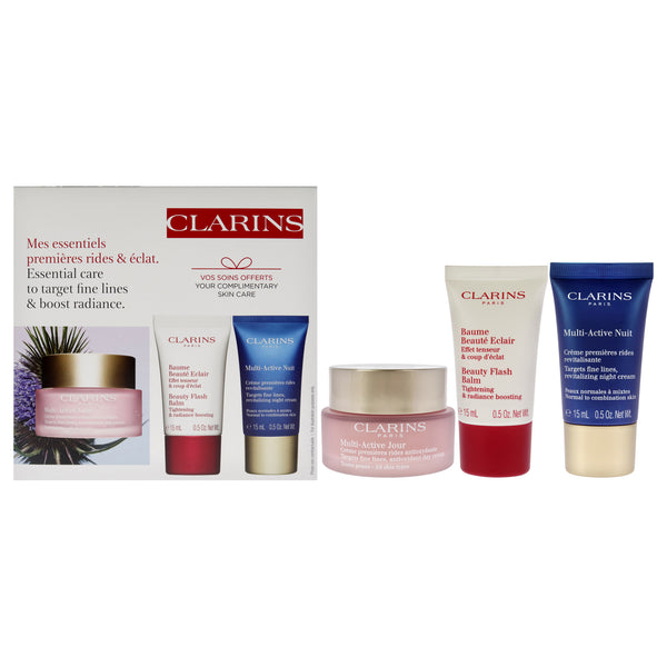 Clarins Multi-Active Starter Kit by Clarins for Women - 3 Pc 1.6oz Multi Active Day Cream, 0.5oz Beauty Flash Balm, 0.5oz Multi Active Night Cream - Normal to Combination Skin