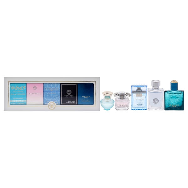 Versace Versace Miniatures Collection by Versace for Unisex - 5 Pc Mini Gift Set 0.17oz Versace Dylan Turquoise EDT Splash, 0.17oz Versace Bright Crystal EDT Splash, 0.17oz Versace Man Eau Fraiche EDT Splash, 0.17oz Versace Pour Homme EDT Splash, 0.17oz V