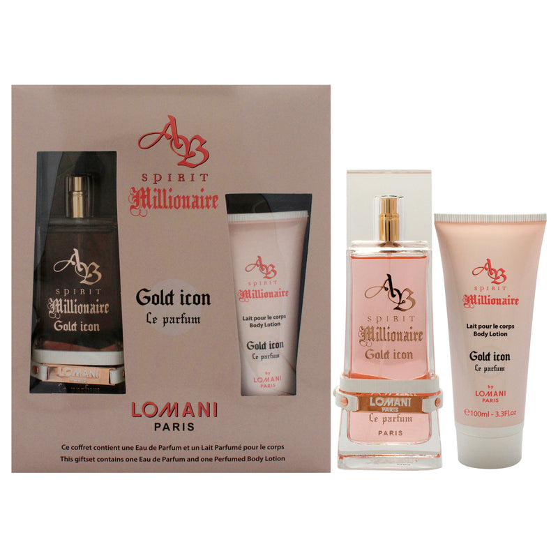 Lomani AB Spirit Millionaire Le Parfum Gold Icon by Lomani for Women - 2 Pc Gift Set 3.3oz EDP Spray, 3.3oz Body Lotion