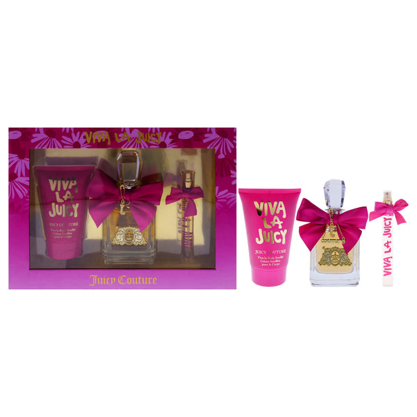 Juicy Couture Viva La Juicy by Juicy Couture for Women - 3 Pc Gift Set 3.4oz EDP Spray, 0.33oz EDP Spray, 4.2oz Body Souffle