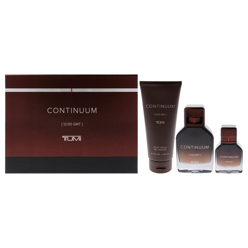 Continuum by Tumi for Men - 3 Pc Gift Set 3.4oz EDP Spray, 1oz EDP Spray, 6.7oz Body Wash