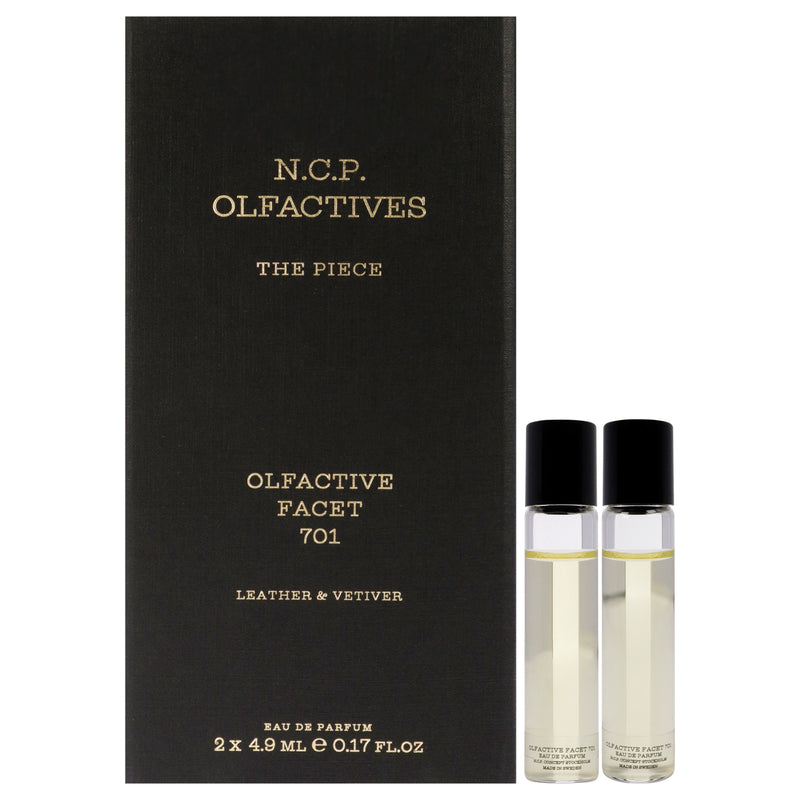 NCP The Piece - Gold by NCP for Unisex - 3 Pc 2 x 4.9ml Olfactive Facet -701 Leather and Vetiver EDP Roll On, Necklace