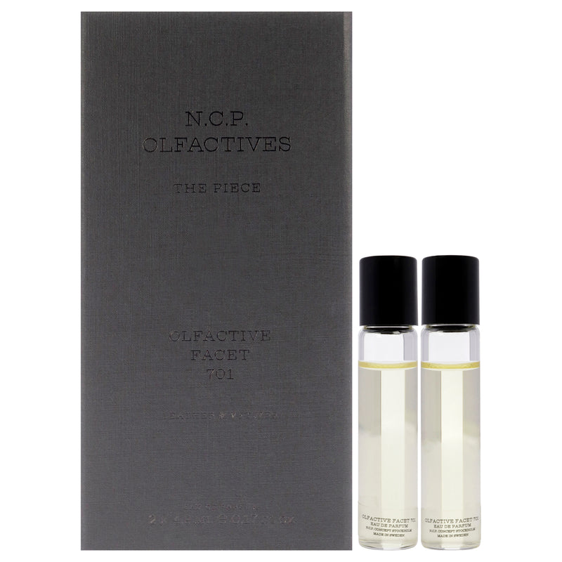 NCP The Piece - Black by NCP for Unisex - 3 Pc 2 x 4.9ml Olfactive Facet -701 Leather and Vetiver EDP Roll On, Necklace