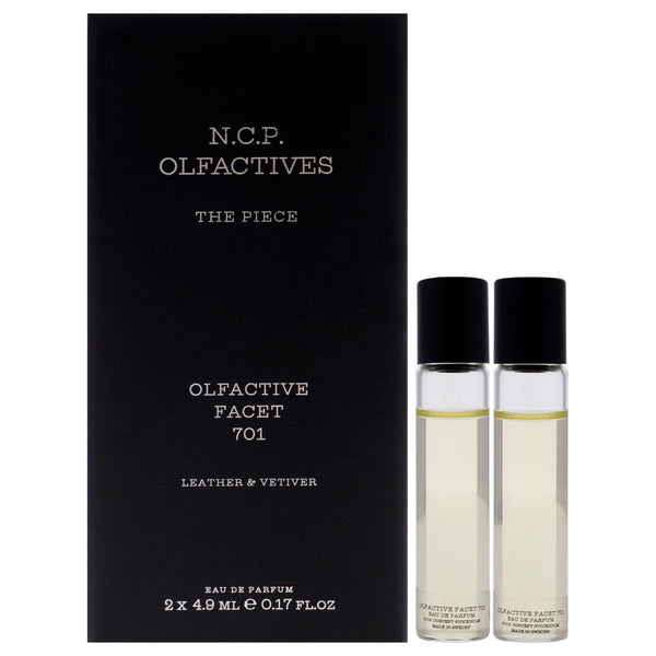 NCP The Piece - Silver by NCP for Unisex - 3 Pc 2 x 4.9ml Olfactive Facet -701 Leather and Vetiver EDP Roll On, Necklace