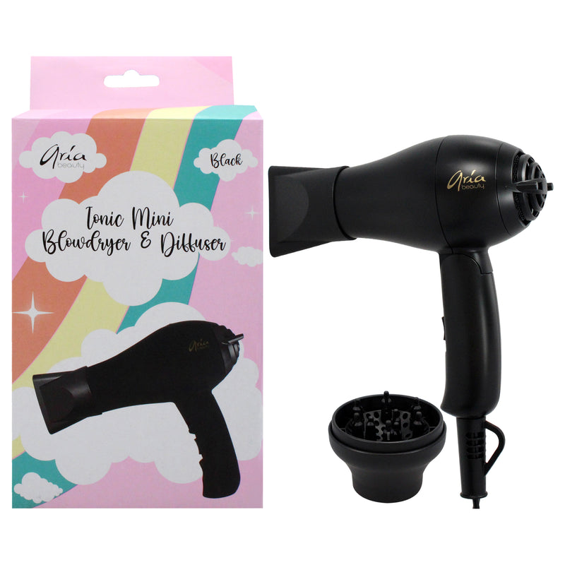 Aria Beauty Tonic Mini Blow Dryer and Diffuser - Black by Aria Beauty for Women - 1 Pc Hair Dryer