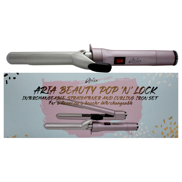 Aria Beauty Pop N Lock Interchangeable Straightener and Curling Iron Set by Aria Beauty for Women - 2 Pc 1 Inch Flat Iron, 1 Inch Curling Iron