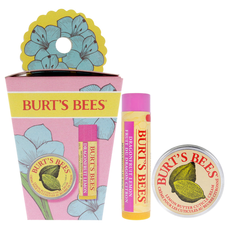 Burt's Bees Spring Surprise Set by Burts Bees for Unisex - 2 Pc 0.30oz Lemon Butter Cuticle Cream, 0.15oz Dragonfruit Lemon Lip Balm