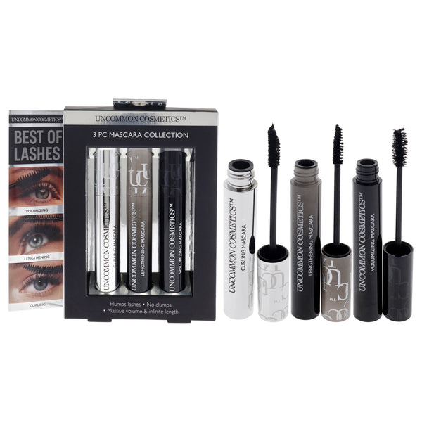 Best Of Lashes Mascara Collection Set by Uncommon Cosmetics for Women - 3 Pc 0.27oz Lengthening Mascara, 0.27oz Volumizing Mascara, 0.27oz Curling Mascara