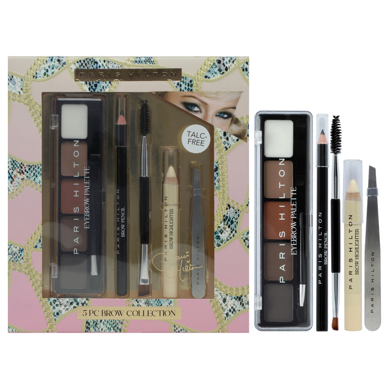 Paris Hilton Cosmetics Brow Collection Set by Paris Hilton Cosmetics for Women - 5 Pc 0.20oz Eyebrow Palette, 0.04oz Brow Pencil, 0.11oz Brow Highlighter, Angled Brush and Spoolie, Tweezer