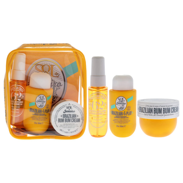 Sol de Janeiro Bum Bum Jet Set by Sol de Janeiro for Unisex - 3 Pc 1oz Brazilian Crush Cheirosa 62 Perfume Mist, 1.5oz Brazilian Bum Bum Cream, 3oz Brazilian 4 Play Moisturizing Shower Cream-Gel