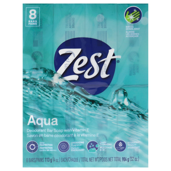 Zest Deodorant Bar Soap - Aqua by Zest for Women - 8 x 4 oz Bar Soap