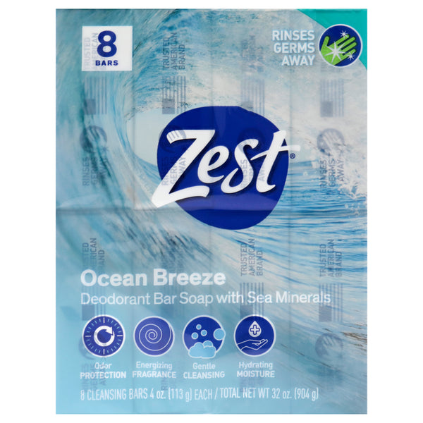 Zest Deodorant Bar Soap - Ocean Breeze by Zest for Women - 8 x 4 oz Bar Soap