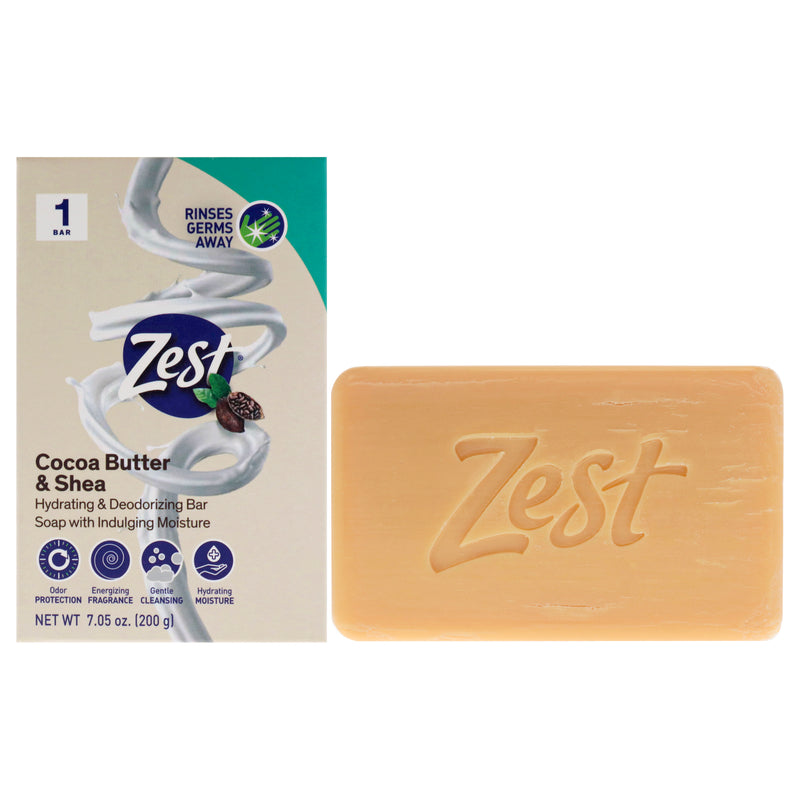 Zest Hydrating Deodorant Bar Soap - Cocoa Butter and Shea by Zest for Women - 7 oz Bar Soap