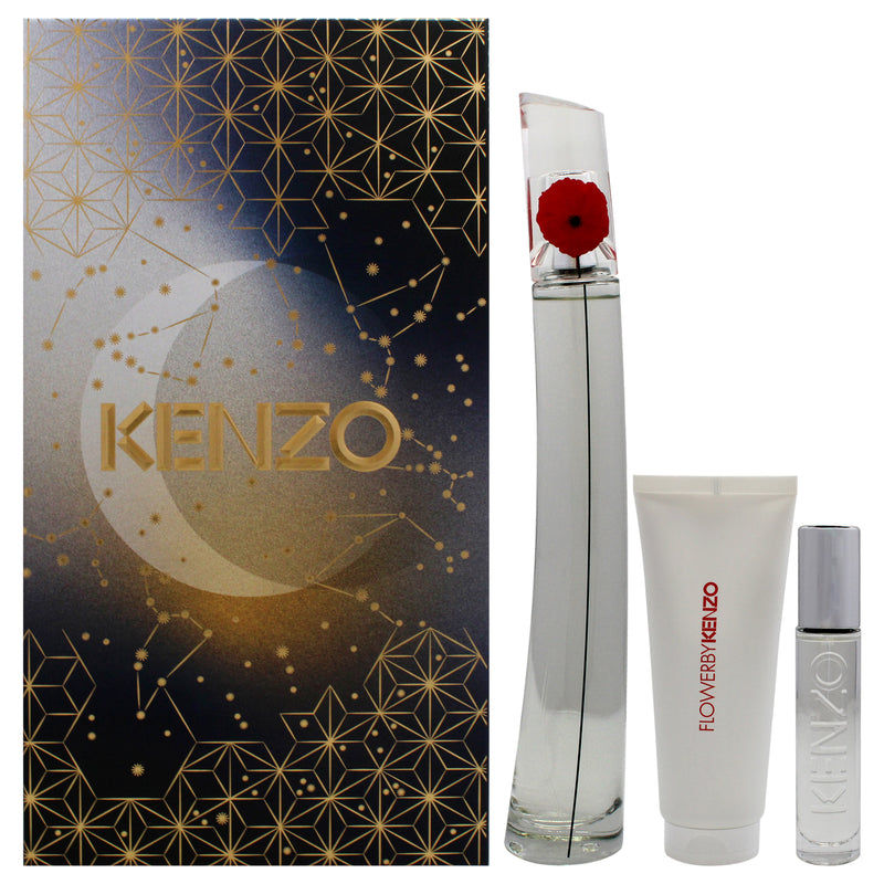 Kenzo Flower by Kenzo for Women - 3 Pc Gift Set 3.3oz EDP Spray (Refillable), 0.3oz EDP Spray (Refillable), 2.5oz Body Milk