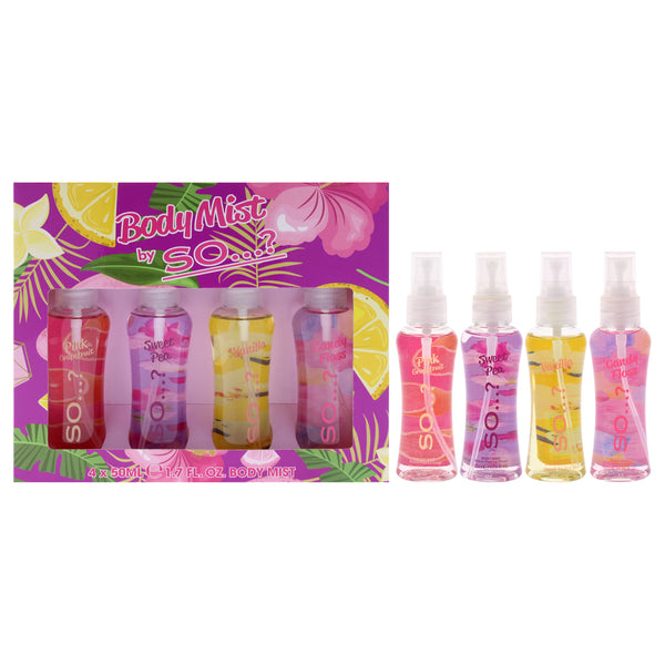 Body Mist Set by So…? for Women - 4 Pc 1.7oz Body Mist - Pink Grapefruit, 1.7oz Body Mist - Sweet Pea, 1.7oz Body Mist - Vanilla, 1.7oz Body Mist - Candy Floss