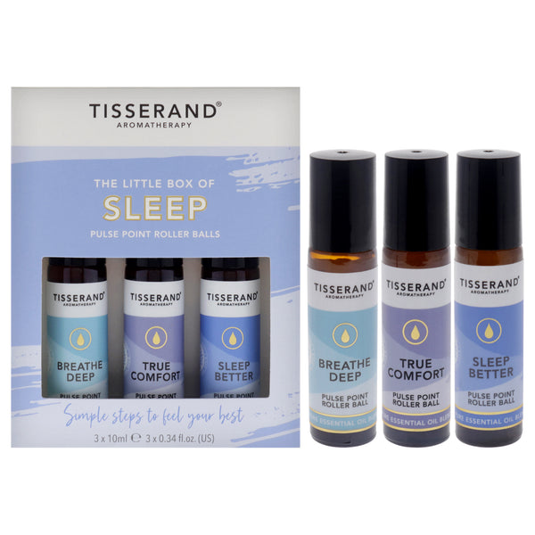 Tisserand The Little Box of Sleep Set by Tisserand for Unisex - 3 pc 0.34oz MoodFix Mist - Sleep Better Roller Ball, 0.34oz MoodFix Mist - True comfort Roller Ball, 0.34oz MoodFix Mist - Breath Deep Roller Ball