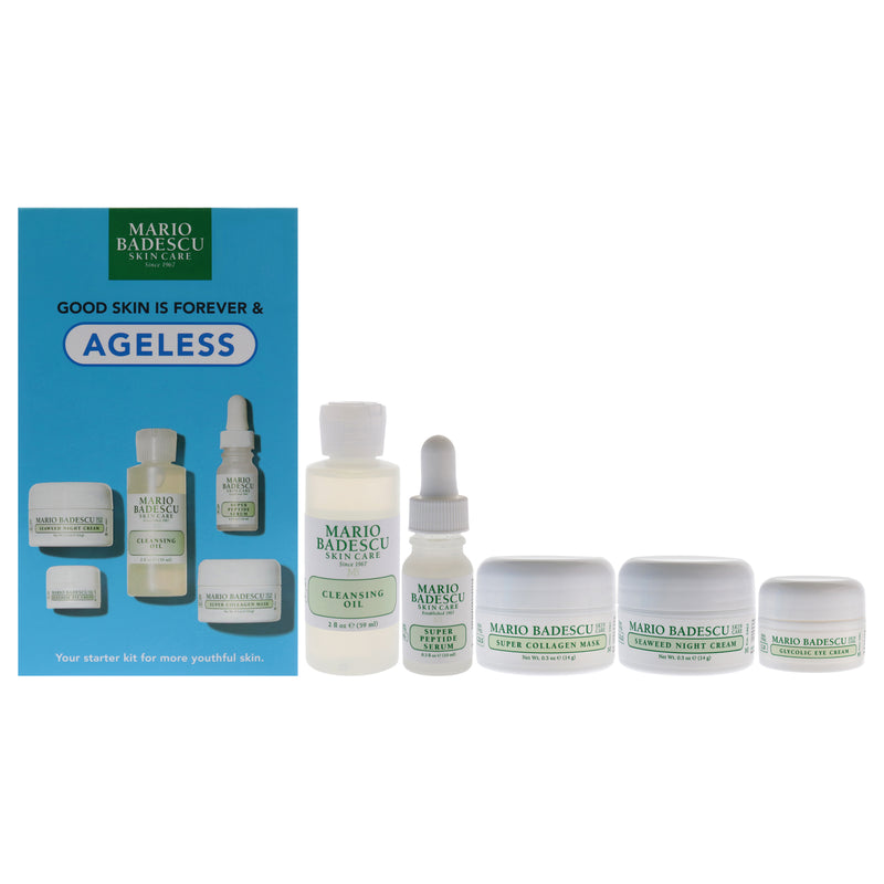 Mario Badescu Good Skin Is Forever and Ageless by Mario Badescu for Women - 5 Pc 2oz Cleansing Oil, 0.3oz Super Peptide Serum, 0.5oz Super Collagen Mask, 0.5oz Seaweed Night Cream, 0.15oz Glycolic Eye Cream