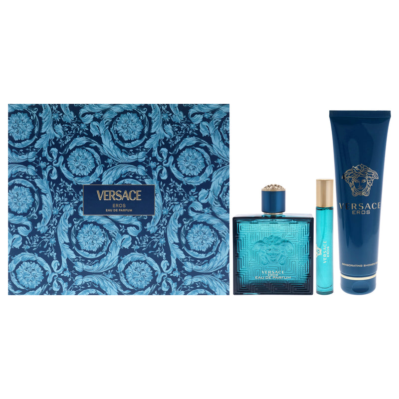 Versace Versace Eros by Versace for Men - 3 Pc Gift Set 3.4oz EDP Spray, 0.3oz EDP Spray, 5oz Shower Gel