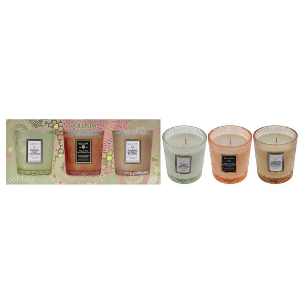 Home Refresh Demi Candle Set by Voluspa for Unisex - 3 Pc 5oz French Cade Lavender Candle, 5oz Kalahari Watermelon Candle, 5oz Jasmine Midnight Blooms Candle