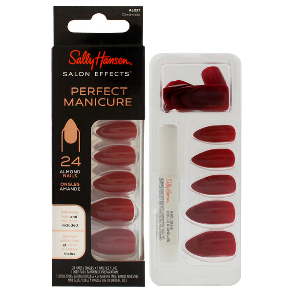 Sally Hansen Salon Effects Perfect Manicure Almond Nails - AL221 Cinna-Snap by Sally Hansen for Women - 52 Pc 24 Nails, 24 Adhesive Tabs, Nail File, Pre Pad, Cuticle Stick, 0.06oz Nail Glue