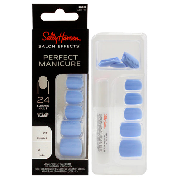 Sally Hansen Salon Effects Perfect Manicure Square Nails - SQ021 Sugar Fix by Sally Hansen for Women - 52 Pc 24 Nails, 24 Adhesive Tabs, Nail File, Pre Pad, Cuticle Stick, 0.06oz Nail Glue