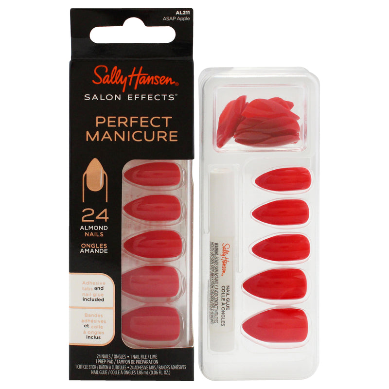 Sally Hansen Salon Effects Perfect Manicure Almond Nails - AL211 ASAP Apple by Sally Hansen for Women - 52 Pc 24 Nails, 24 Adhesive Tabs, Nail File, Pre Pad, Cuticle Stick, 0.06oz Nail Glue