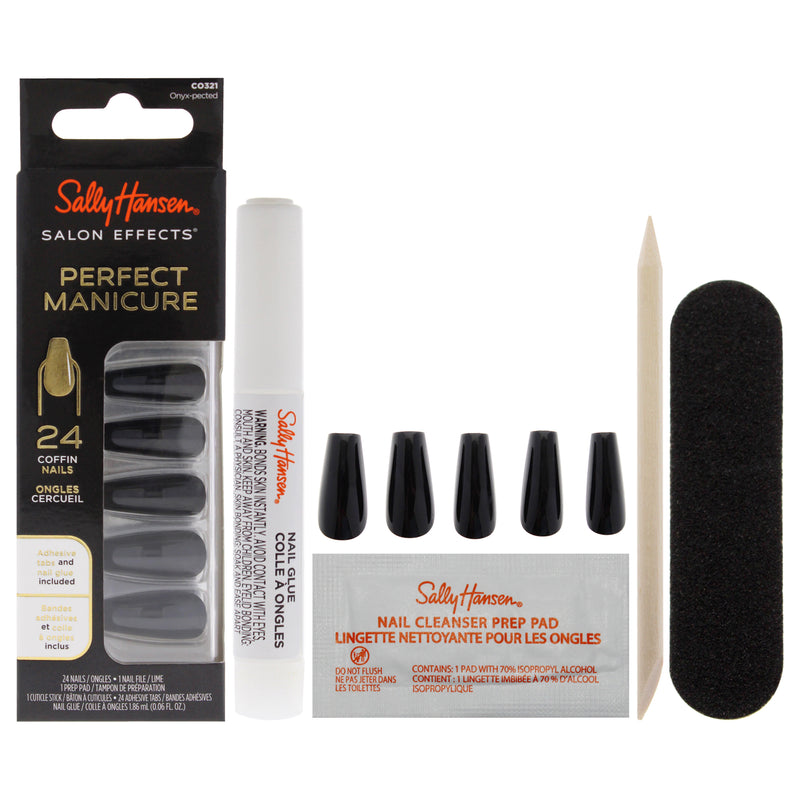 Sally Hansen Salon Effects Perfect Manicure Coffin Nails - CO321 Onyx-Pected by Sally Hansen for Women - 52 Pc 24 Nails, 24 Adhesive Tabs, Nail File, Pre Pad, Cuticle Stick, 0.06oz Nail Glue